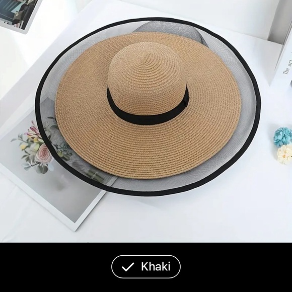 Lace Wide Summer Straw Brim Maxi Hat 👒 - Picture 2 of 12